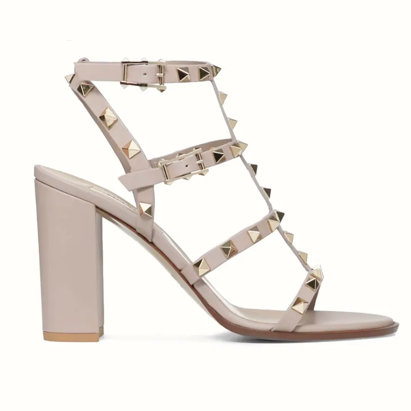 100mm Women's Rivets Block Heels Party Daily Summer Sandals-vocosishoes