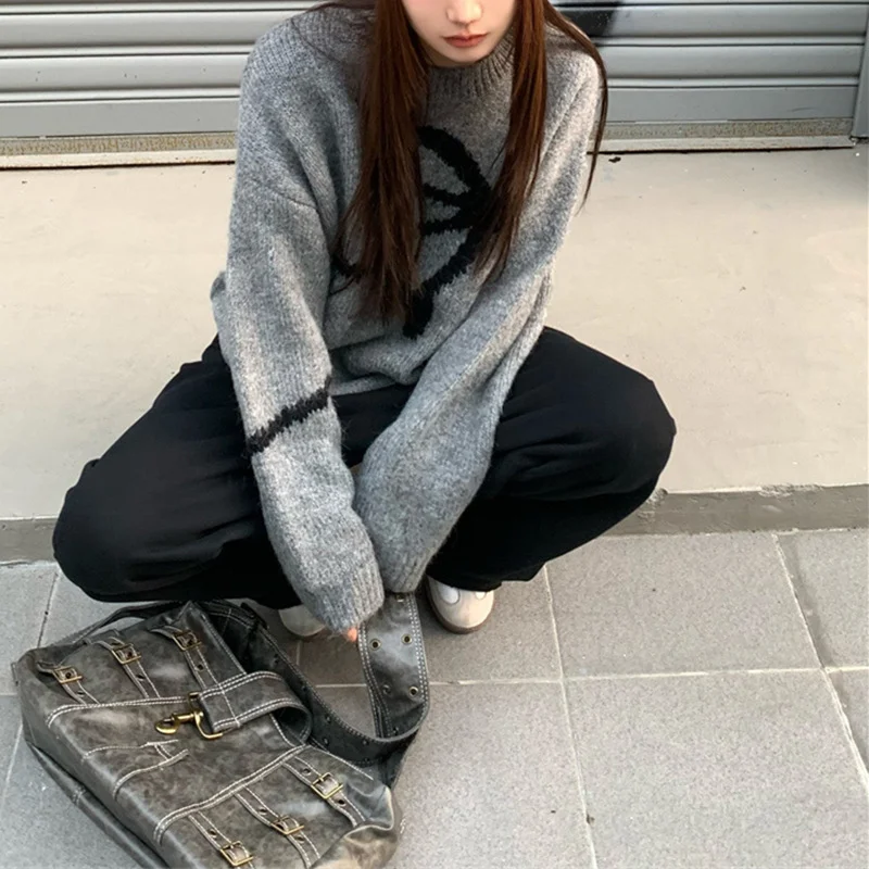 Brownm Brownm New 2024 Korean Version Of The Versatile Design Bow Knit Loose Soft Waxy Round Collar Sweater