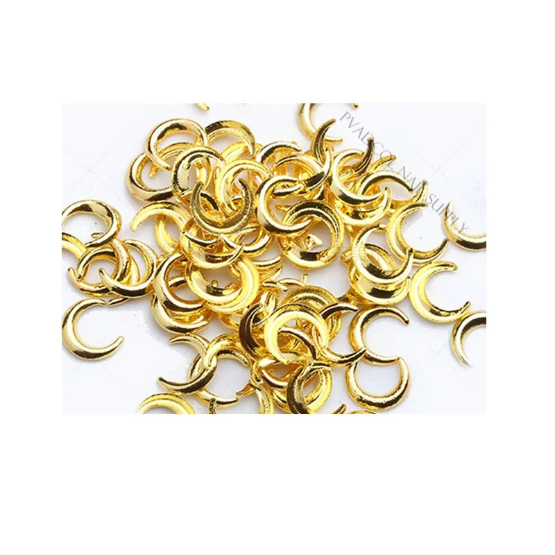 Moon Star Nails Gold Metallic Nail Sequins Charms 3D Nail Art Tips Decoration Press On Manicure Supply-Nail Inspo