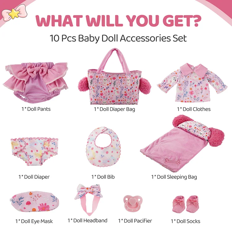 12"-16" Reborn Baby Doll Pink Puppy Floral Sleeping Bag 10 Pcs Set Clothing Accessories：Realistic Reborn Baby Dolls By Rsgdolls®