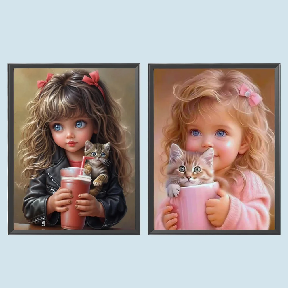 2pcs Diamond Painting - Full Round Drill - Cute Big Eyes Girl(Canvas|30*40cm)
