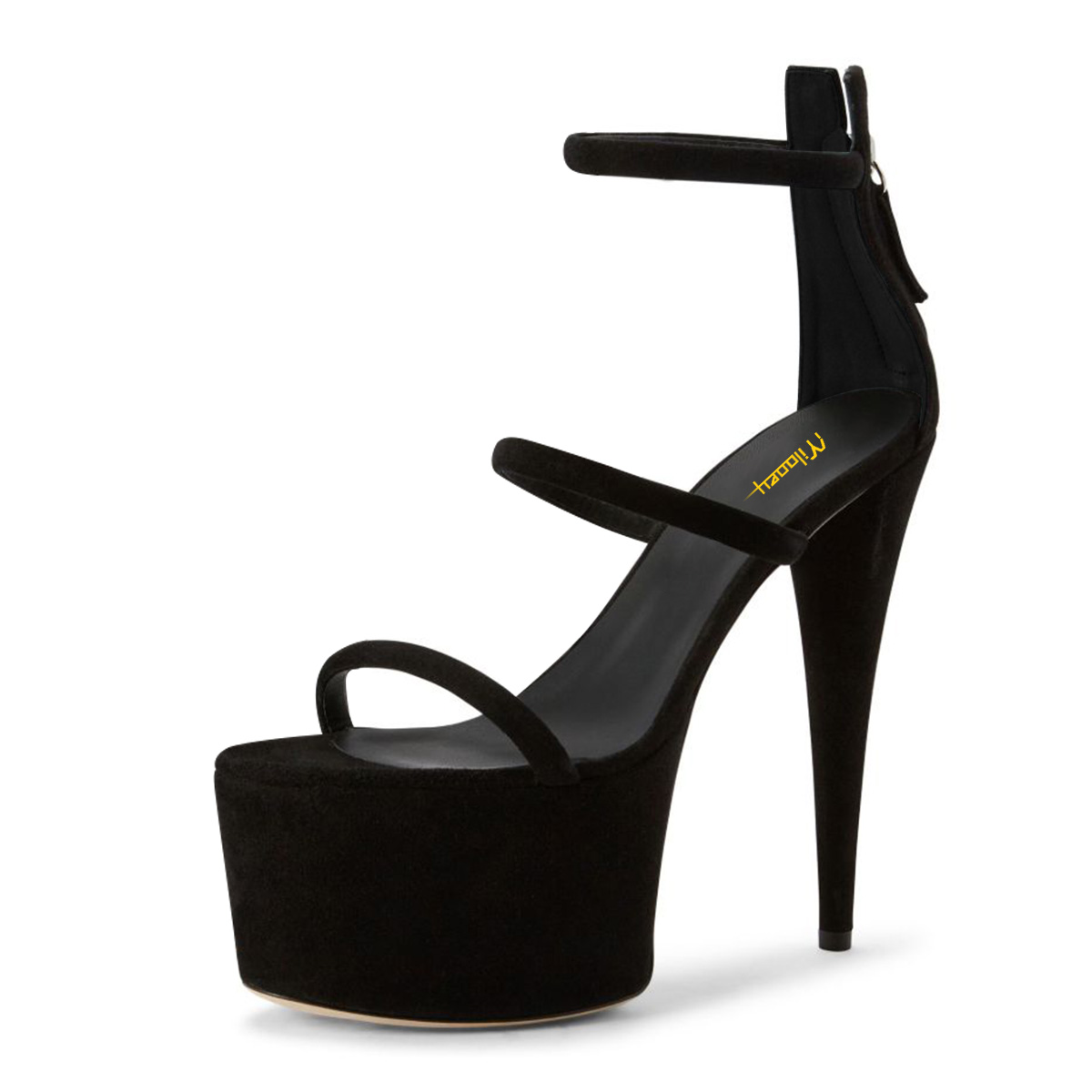 Black Round Toe Platform Ankle Strap Stiletto High Heels Sandals Nicepairs
