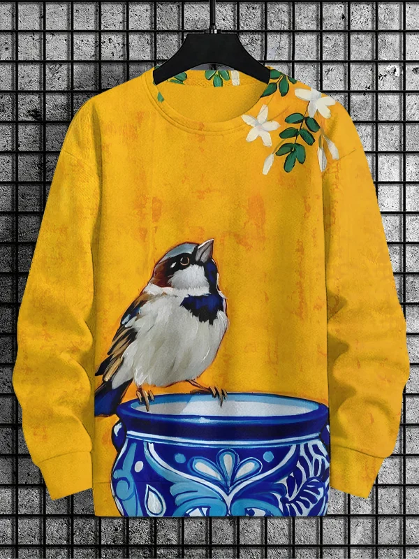 Men's Bird Floral Oil Painting Art Print Casual Sweatshirt