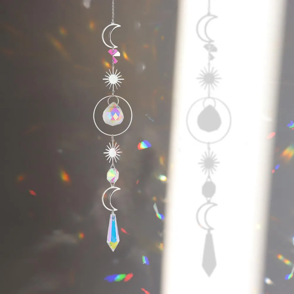 Wind Chime Crystal Light Catcher Ball Ornaments Round Frame Pendant (1)