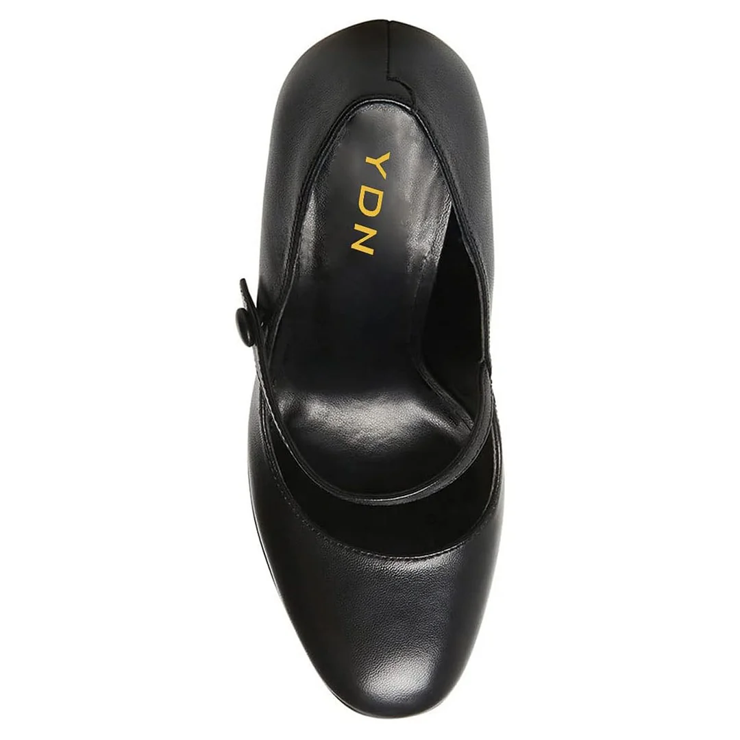 Classic Black Round Toe Chunky Heeled Mary Janes with Platform