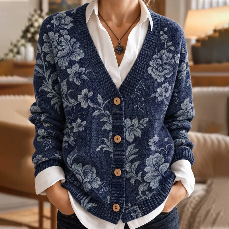 Comstylish Women's Bohemian Vintage Botanical Floral Cardigan Sweater