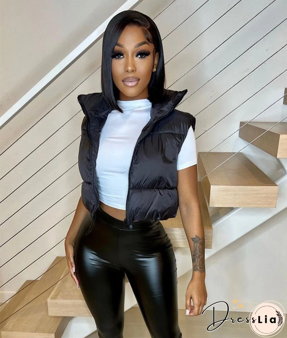 Zip Up Stand Collar Padded Puffy Vest Jackets