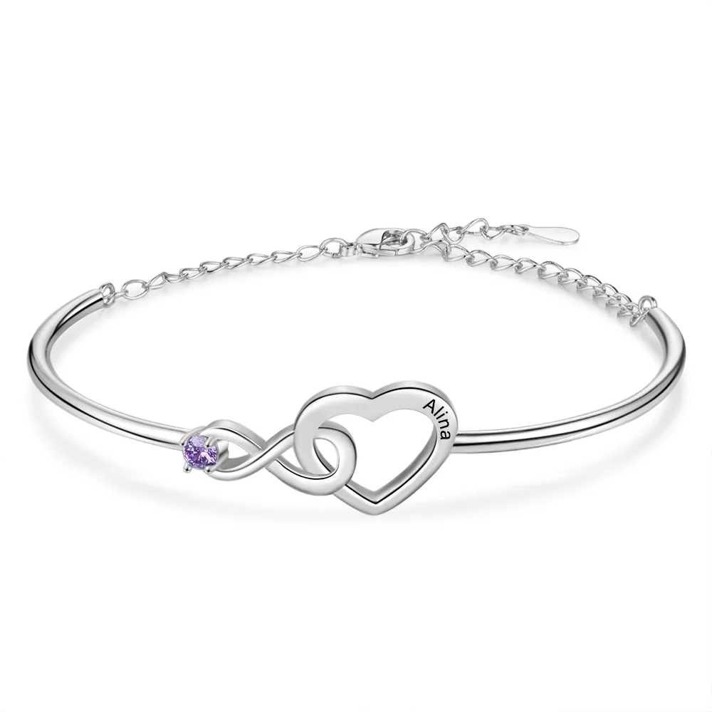 Infinity Armband mit 1 Geburtssteine und1 Namensgravuren