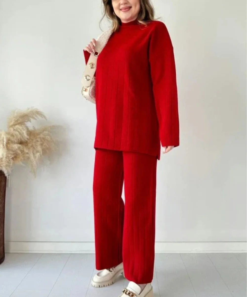 Casual Fashion Solid Color Sweater Two -piece Suit