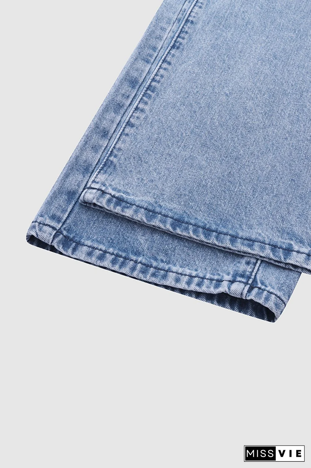 Asymmetrical Waist Mid Rise Straight Leg Jeans Without Belt