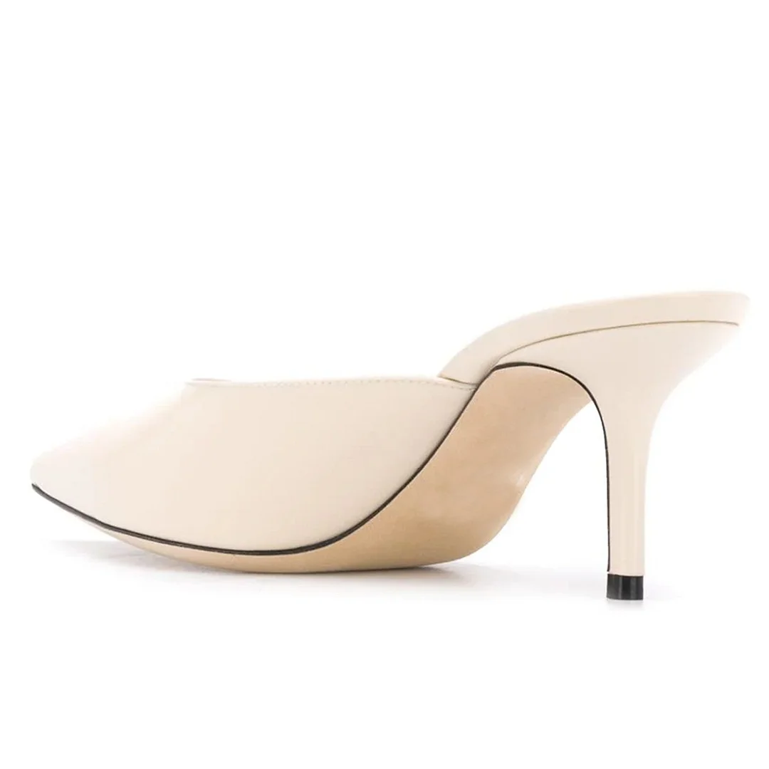 Ivory Pointed Toe Stiletto Heel Simple Mule Shoes for Women