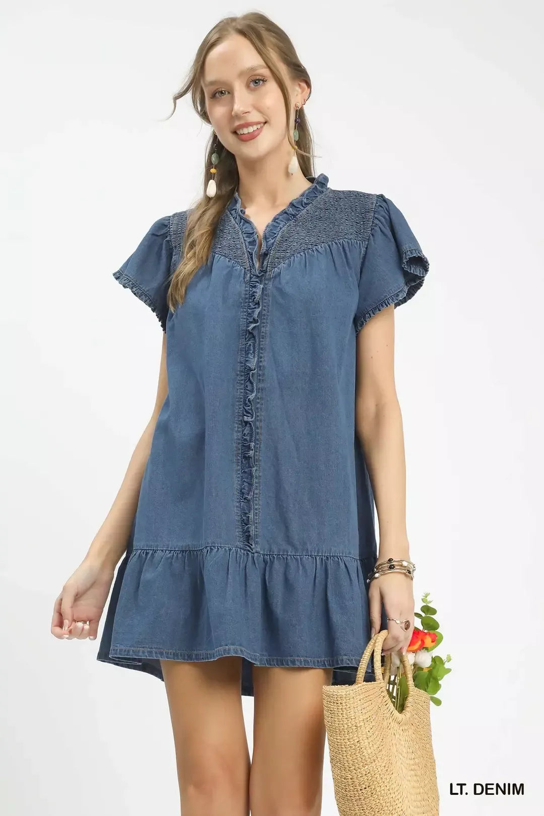 Umgee Ruffled Washed Denim Dress mysite idetrend