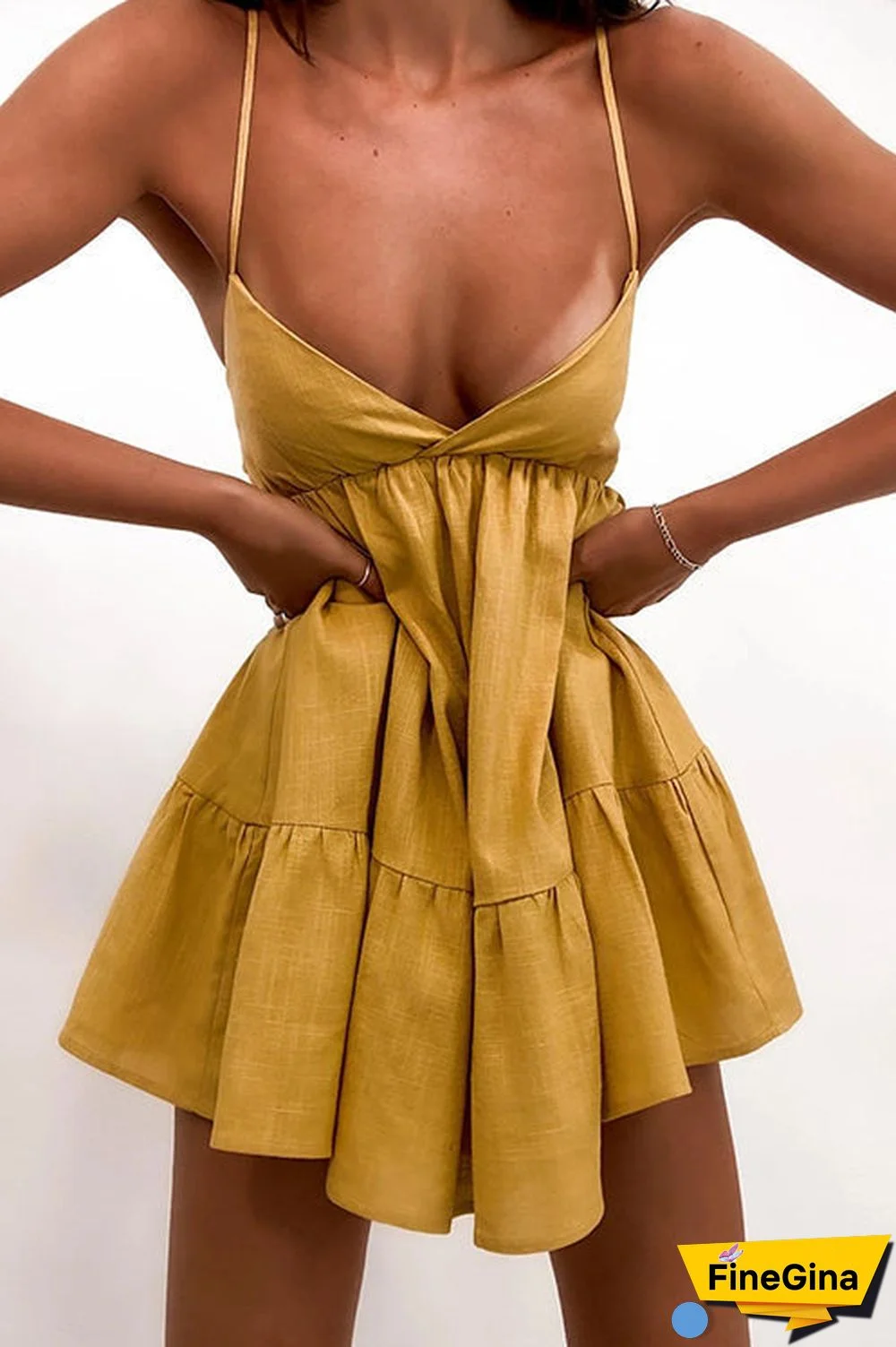 V Neck Backless Slip Mini Dress