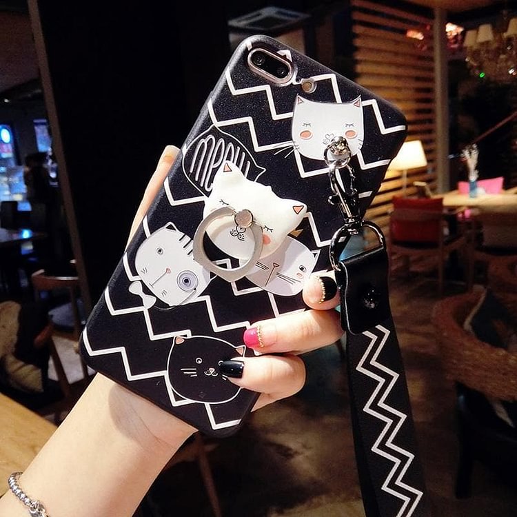 BlackWhite Kitty Iphone Phone Case with Holder SP1711284
