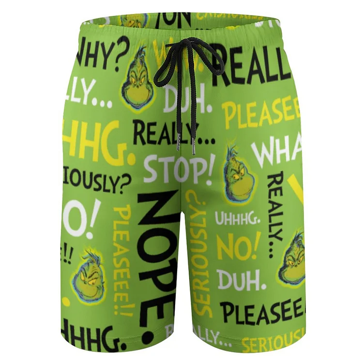 Youth Neon Green Grinch Snarky Phrase Shorts Boys' Quick Dry Beach Swim Trunk Shorts - Heather Prints Shirts