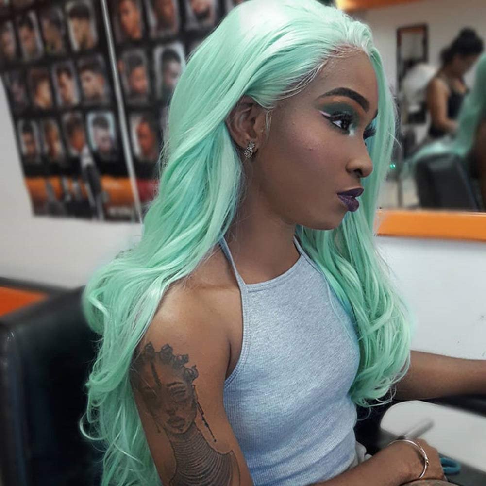 13X4 Mint Green Color T Part /4X4Transparent Lace Front Wig Body Wave Hair Wigs Human Hair Wigs Pre Plucked With Baby Hair Bling Hair