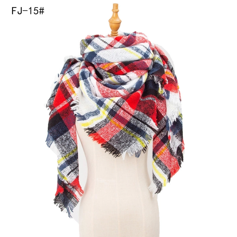 Hot Factory Direct Supply Autumn And Winter New Thickened Warm Circle Yarn Bristle Plaid Square Scarf For Women