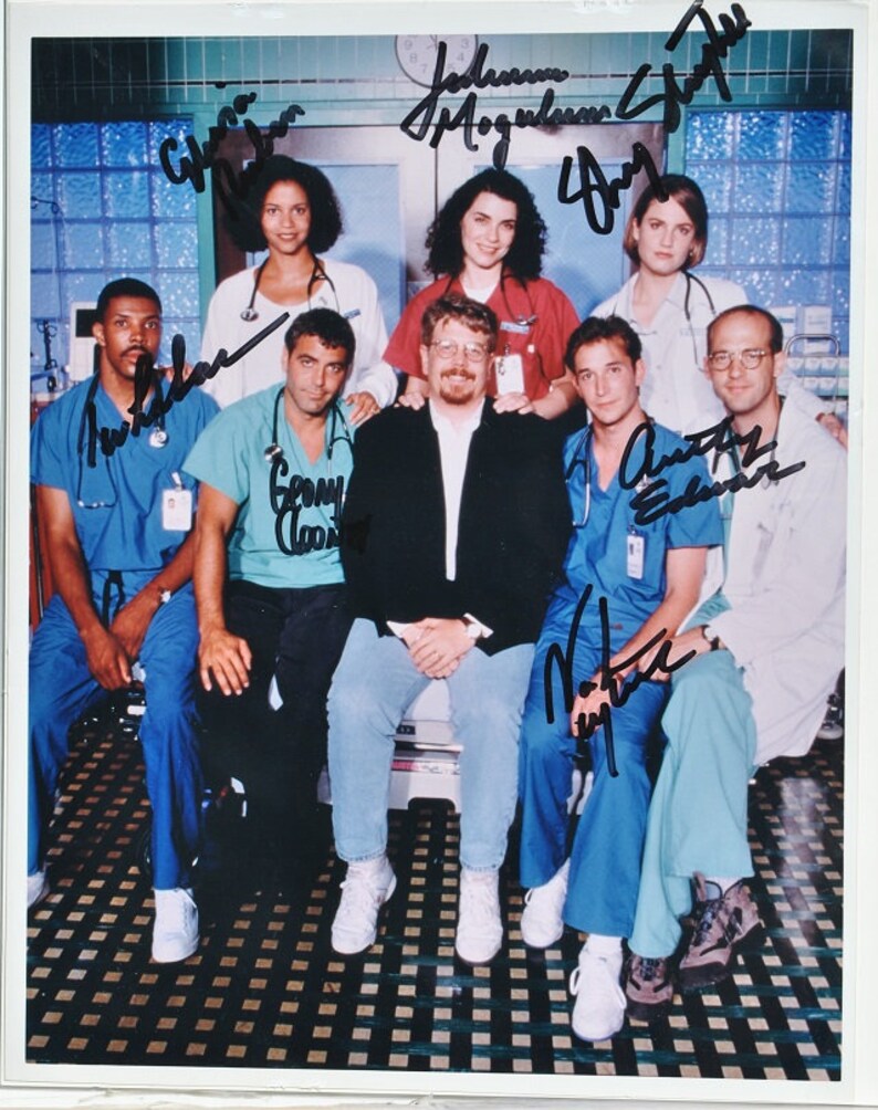 ER CAST SIGNED Photo Poster painting X7 Noah Wyle, George Clooney, Anthony Edwards, Sherry Stringfield, Eriq La Salle, Julianna Margulies wcoa