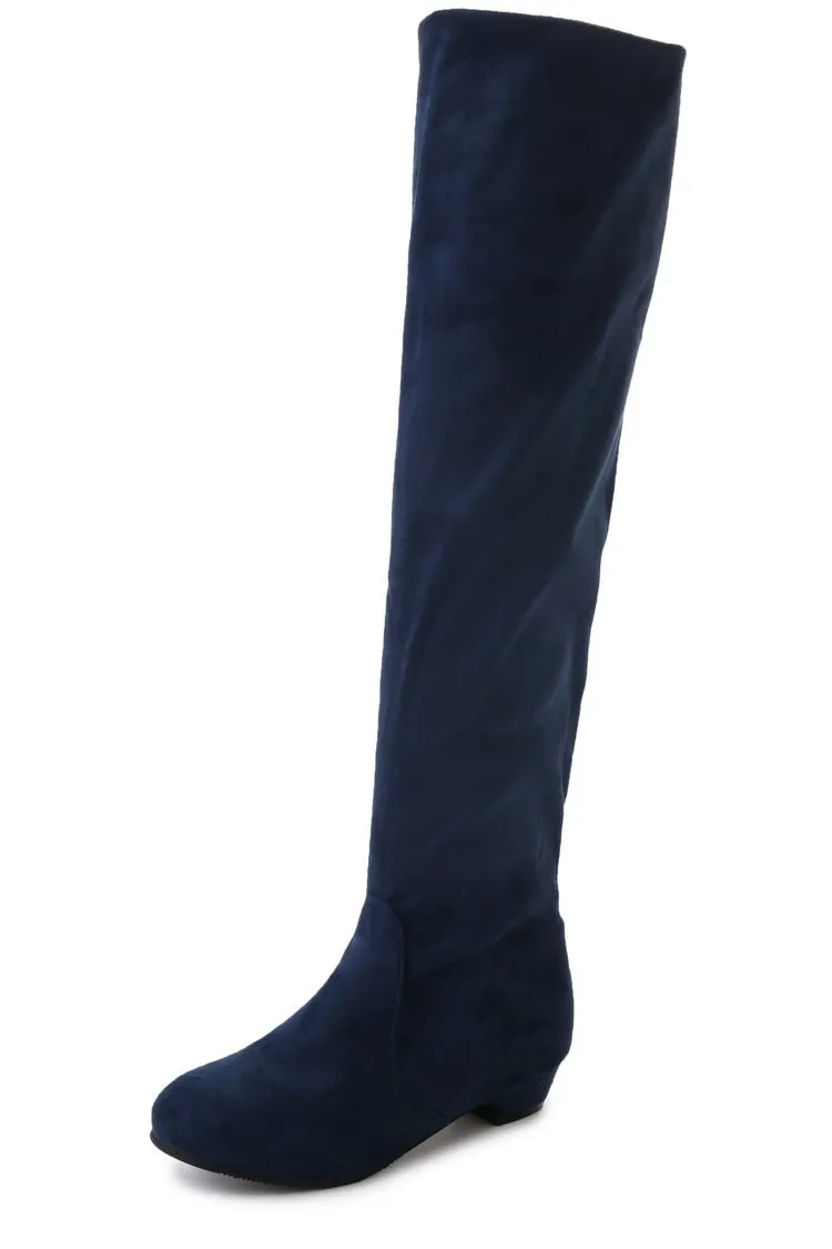 Yyvonne Long Boots Women's New Round Head High Cylinder Two Wearing Elastic Boots Flat Emvelvet Large Size Women's Boots