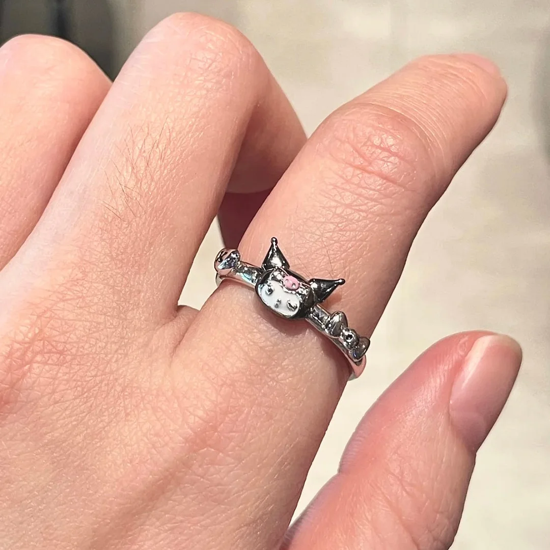 Kawaii Silver Enamel Kuro Ring