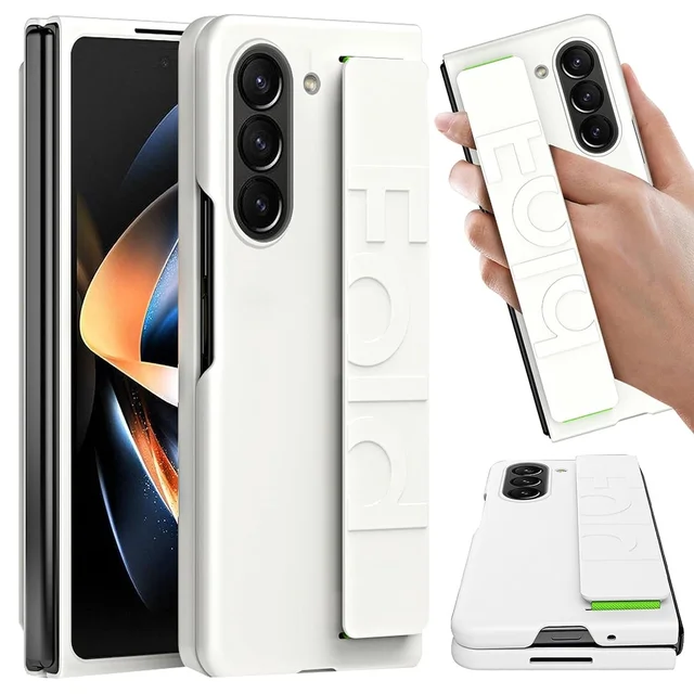 Matte Silky Hard Plastic Grip Case Strap For Samsung Galaxy Z Fold 5 4 3 Wristband Elastic Armor Cove