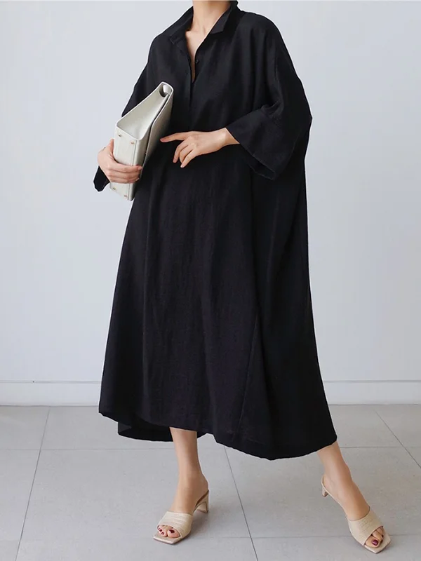 Urban Loose Solid Color Half Sleeve Shirt Dress