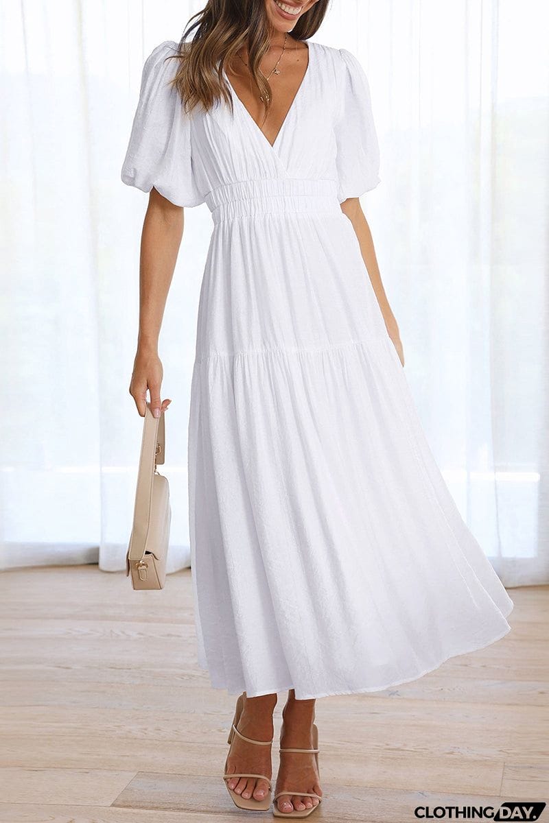 Elegant Solid V Neck A Line Dresses