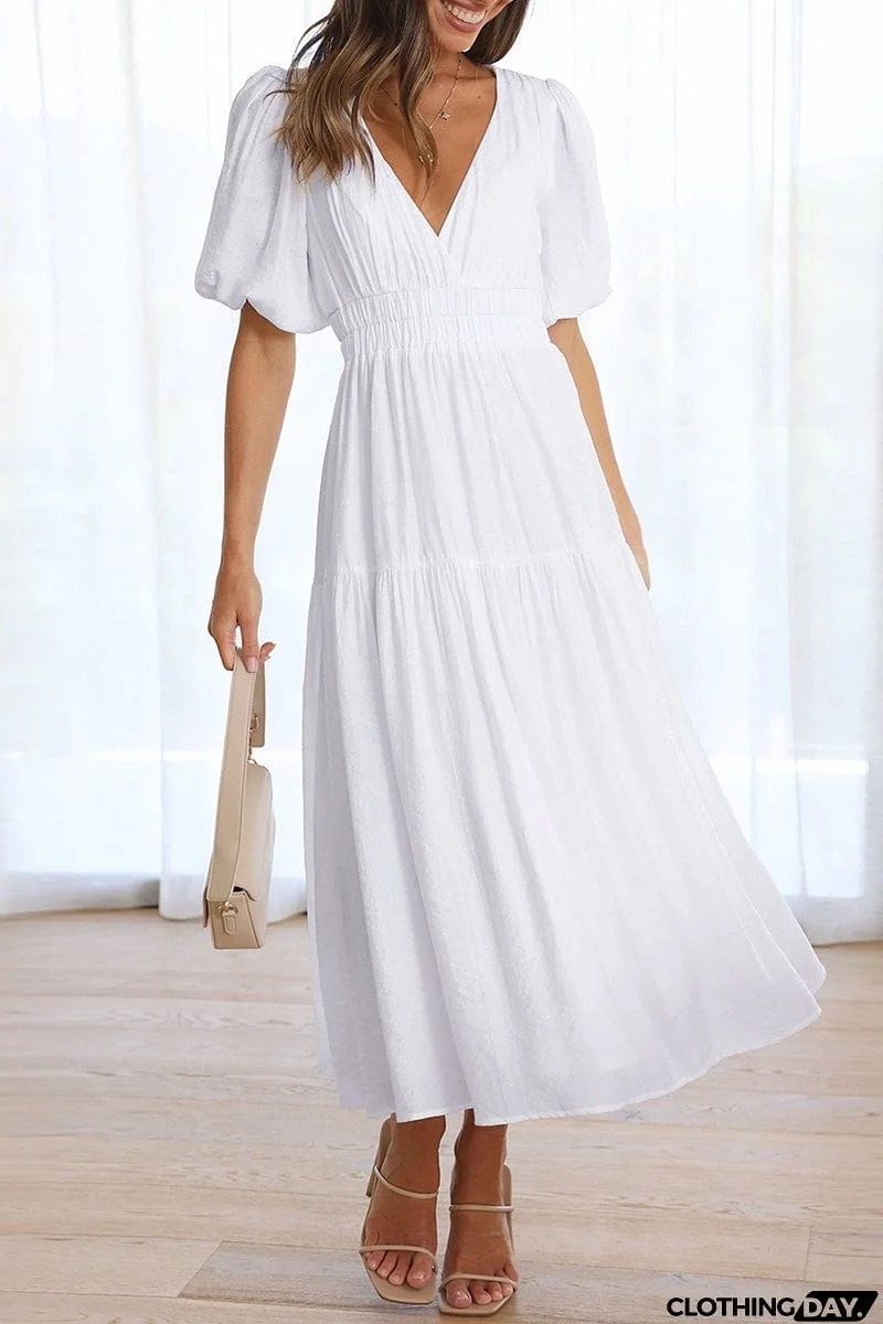 Elegant Solid V Neck A Line Dresses