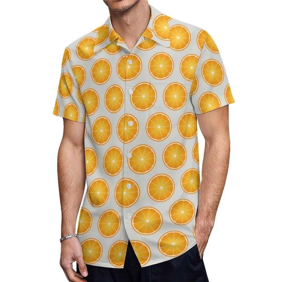 Cool Summer Juicy Orange Yellow Slices Hawaiian Shirt Mens Button Down Plus Size Tropical Hawaii Beach Shirts
