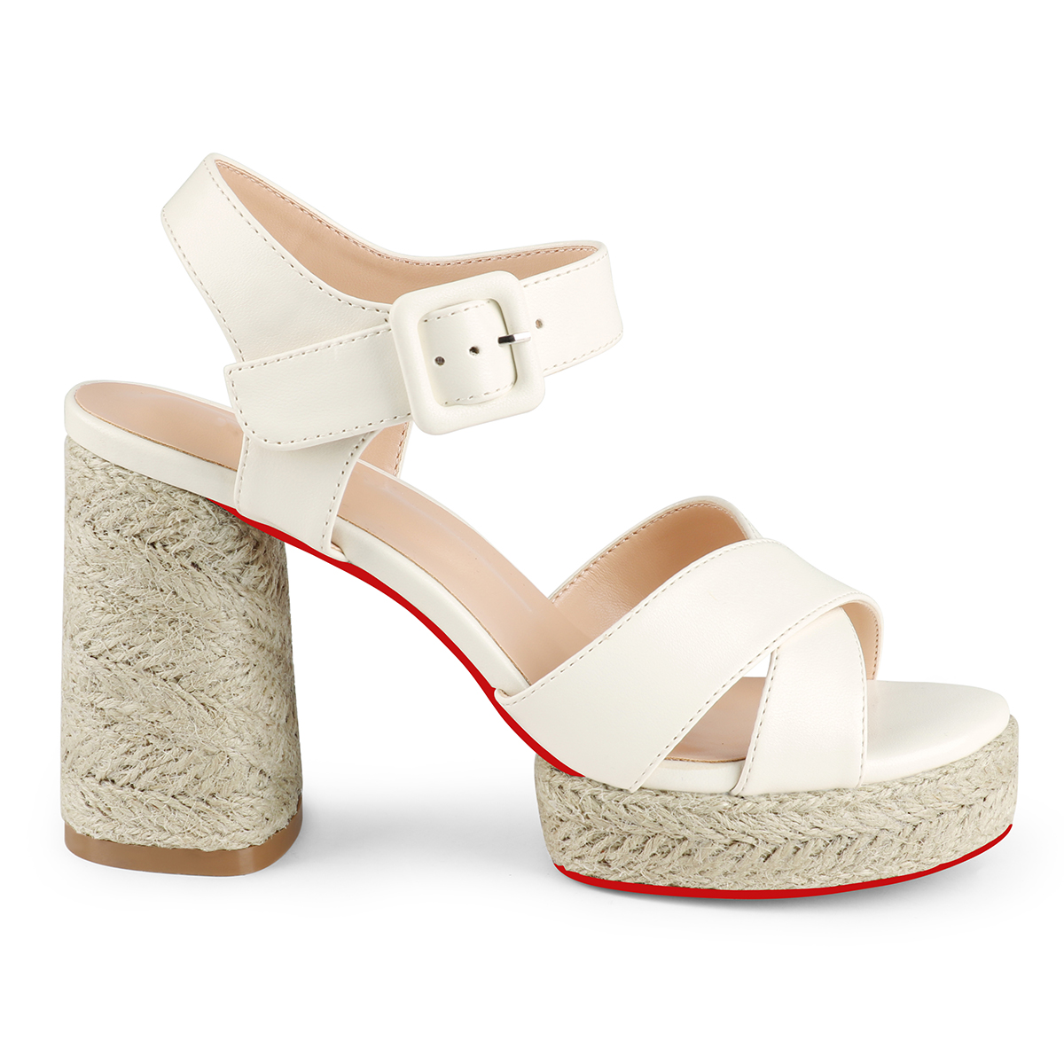 95mm Espadrille Platform High Heels for Women Ankle Strap Chunky Red Bottom Sandals-MERUMOTE