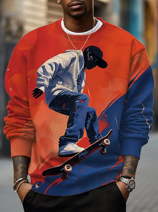Men's Skateboard Black Boy Print Casual Sweatshirt