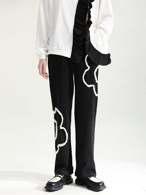 Stylish High Waisted Black Floral Casual Pants