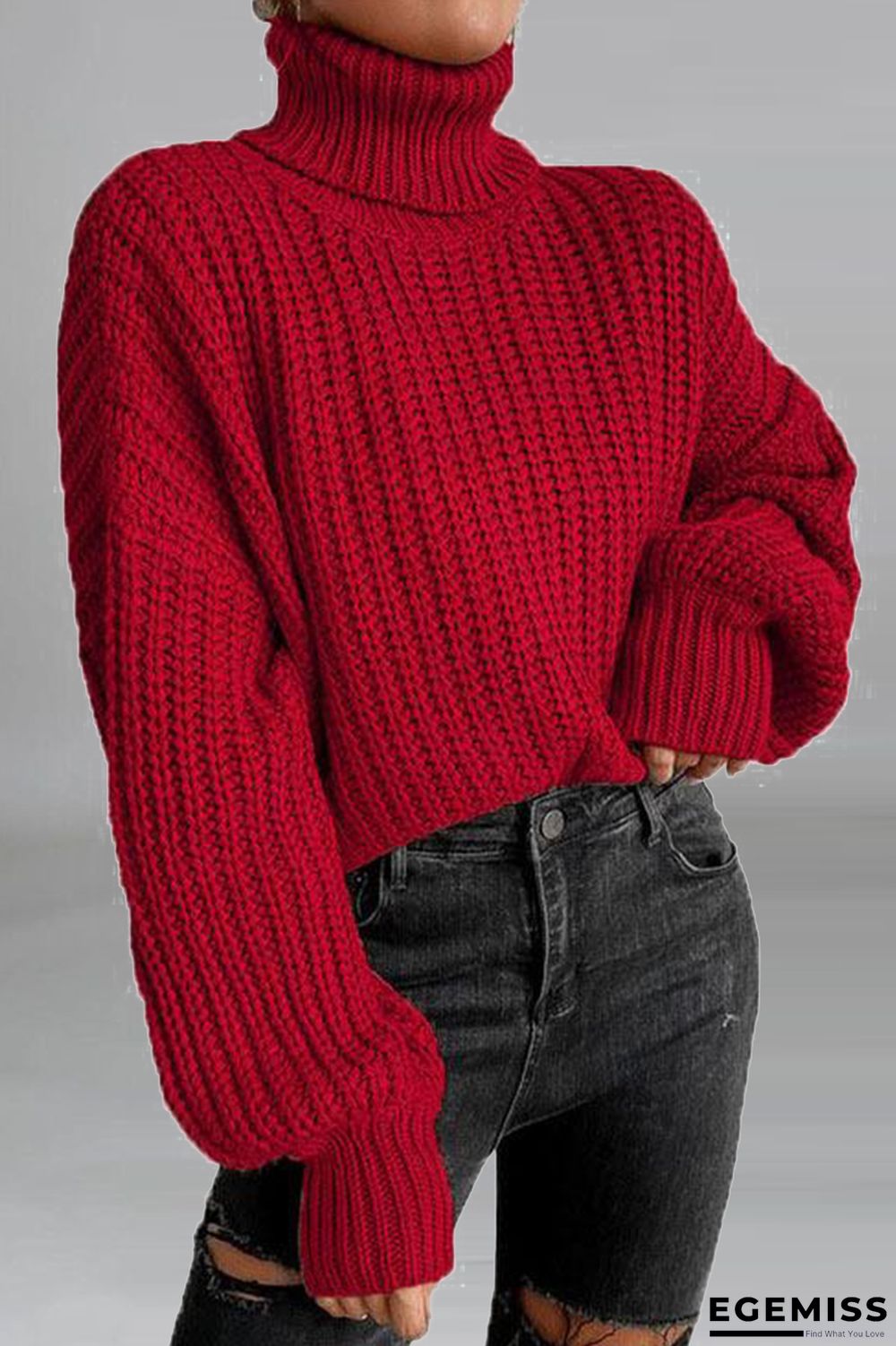 Red Street Solid Patchwork Turtleneck Tops | EGEMISS