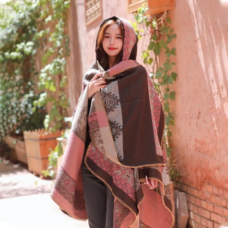 Ethnic Style Hooded Shawl Cloak Lijiang Xinjiang Tibet Northwest Tourism Wear Photograph Warm Outer Cape