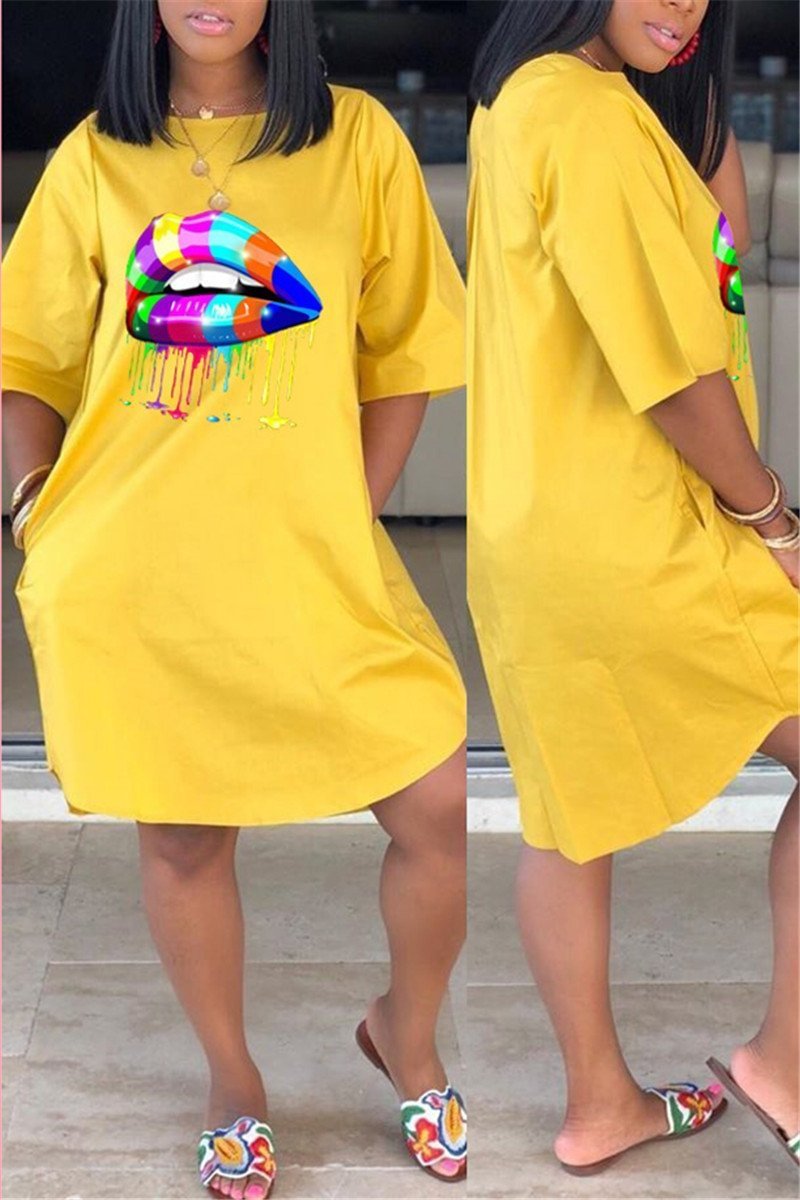 Colorful Lip Plus Size Casual Dress
