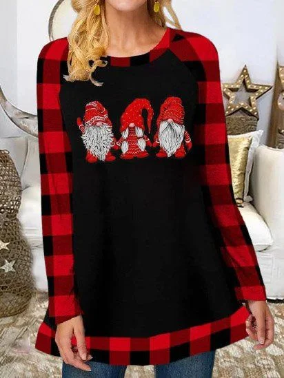 Santa Plaid Printed Casual T-shirt
