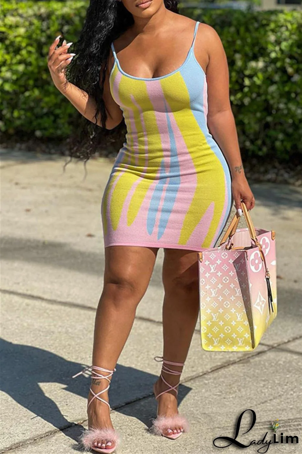 Green Fashion Sexy Print Backless Spaghetti Strap Sleeveless Dress