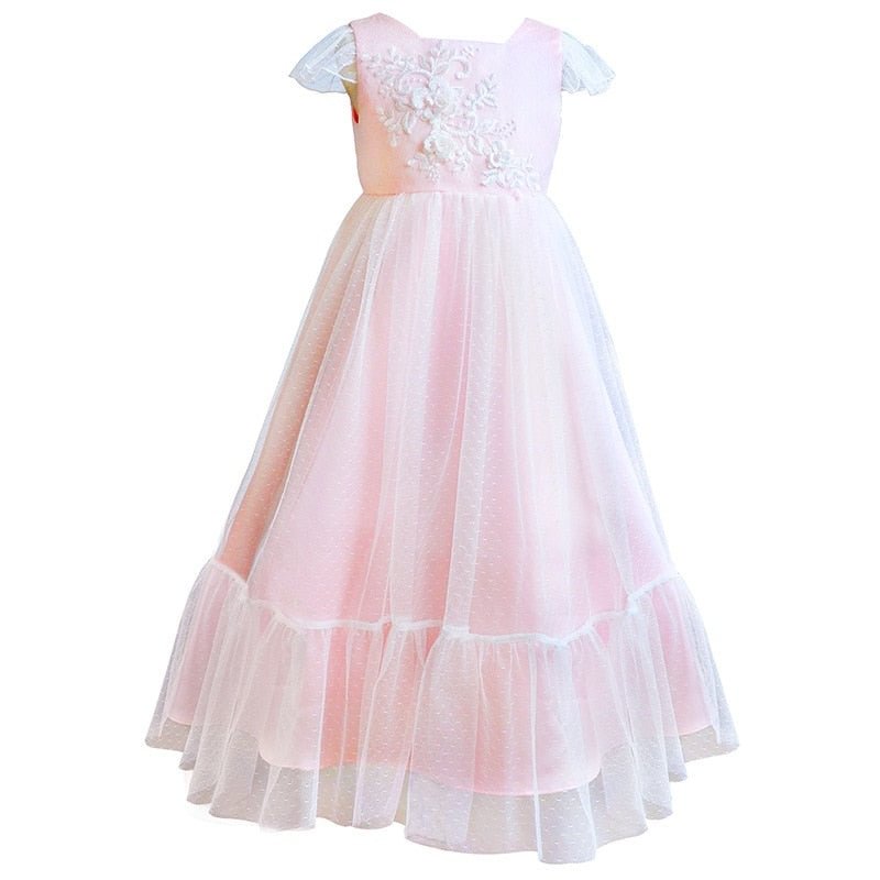 Baby Girl Princess Lace Floral Tutu Dress Long Toddler Girl Vintage Tulle Vestido Party Pageant Wedding Baby Clothes 2-11Y