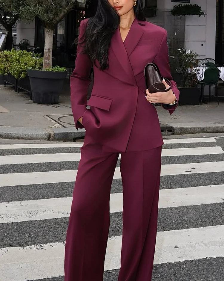 Women's solid color suit pants suit