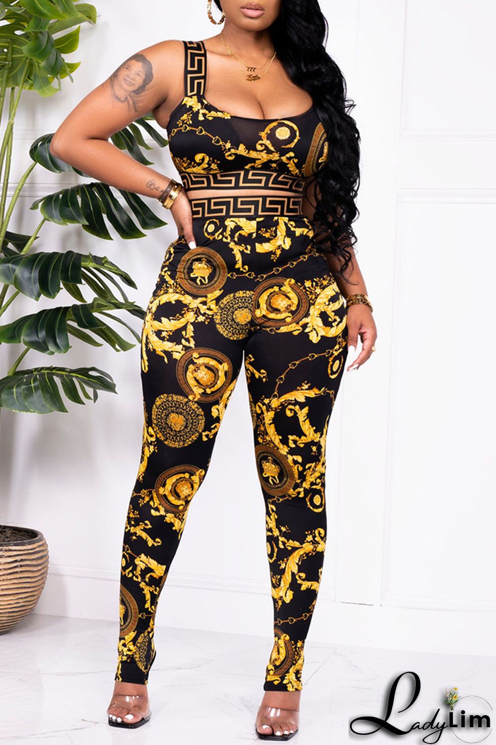 Red Fashion Casual Print Patchwork Backless O Neck Sleeveless Two Pieces