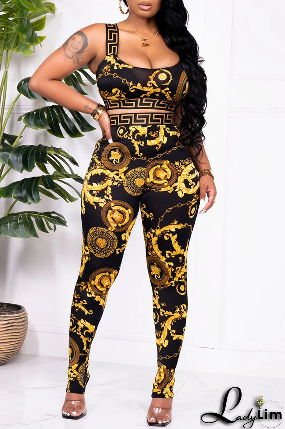 Red Fashion Casual Print Patchwork Backless O Neck Sleeveless Two Pieces