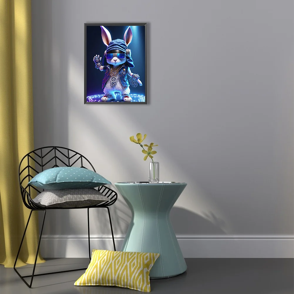 Full Round Diamond Painting 30*40cm - Rock Animal Rabbit On Stage