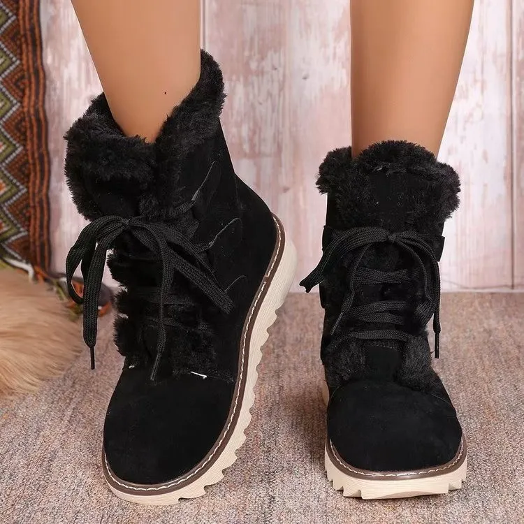 Breakj Breakj Snow Boots Women 2025 Autumn And Winter New Velvet Thick Tie Thick Cotton Boots Women