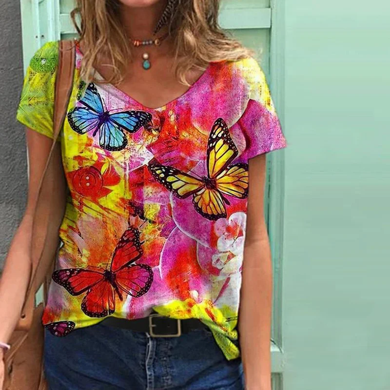 Fashion butterfly loose long-sleeve graphic tees