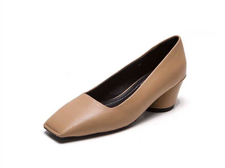 Women's Khaki Pointed Toe Commuting Vintage Chunky Heels Shoes |FSJ Shoes