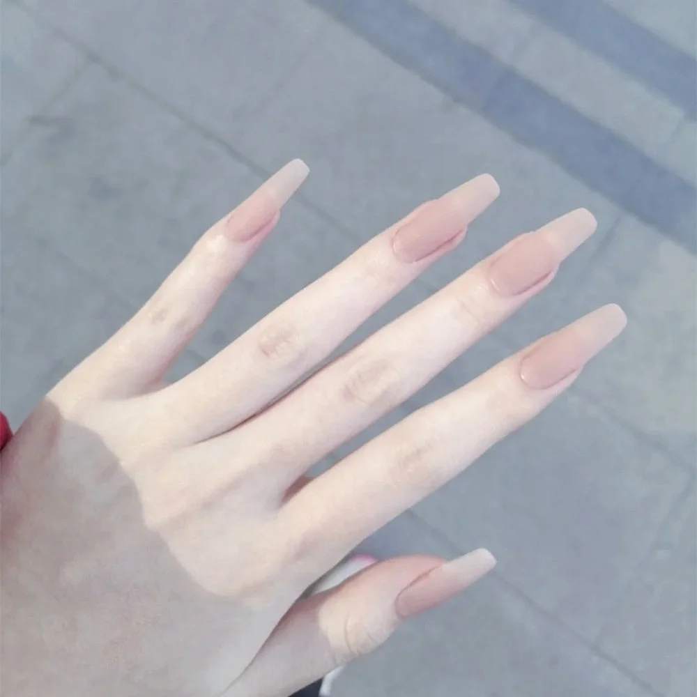 24pcs/box matte False Nail Tips With Glue pink color long Ballerina Nails detachable  Press on Nails Art Fake nails Stickers TY-Nail Inspo