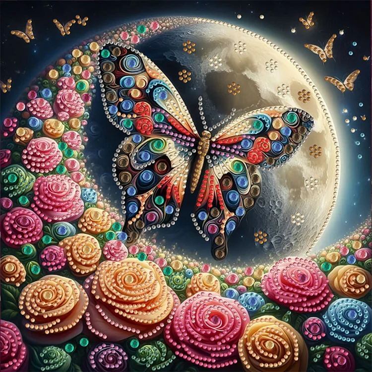 Moonlight Rose Butterfly 30*30CM (Canvas) Special Shaped Drill Diamond Painting gbfke