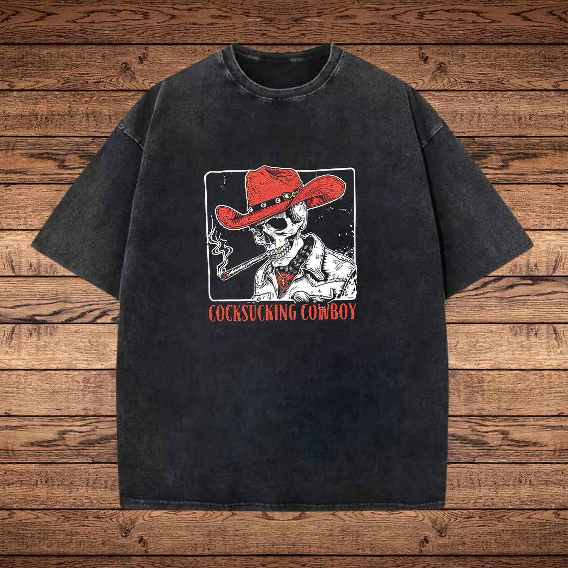Cowboy Skeleton Print Washed T-shirt