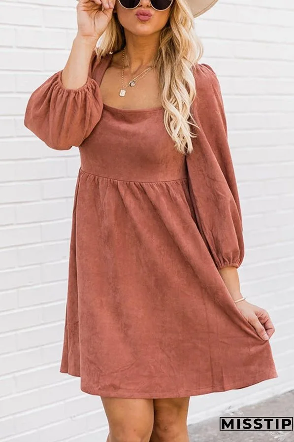 Washed Square Neck High Waist Flared Short Dress