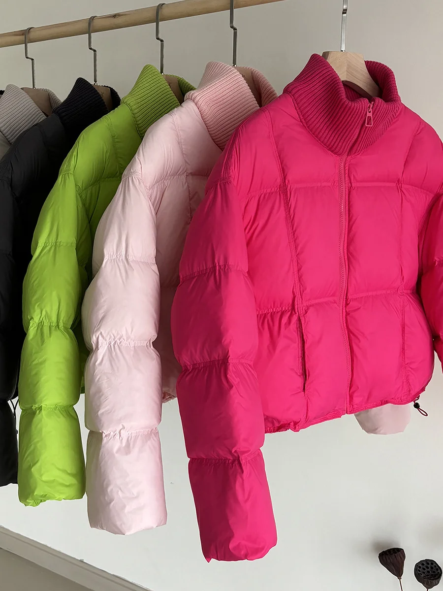 Toloer Knit High Collar 90 White Duck Down Down Jacket Women's Short Style 2024 Winter Thick Puff Feeling Advanced Sense Bread Coat-Outfit Ideas